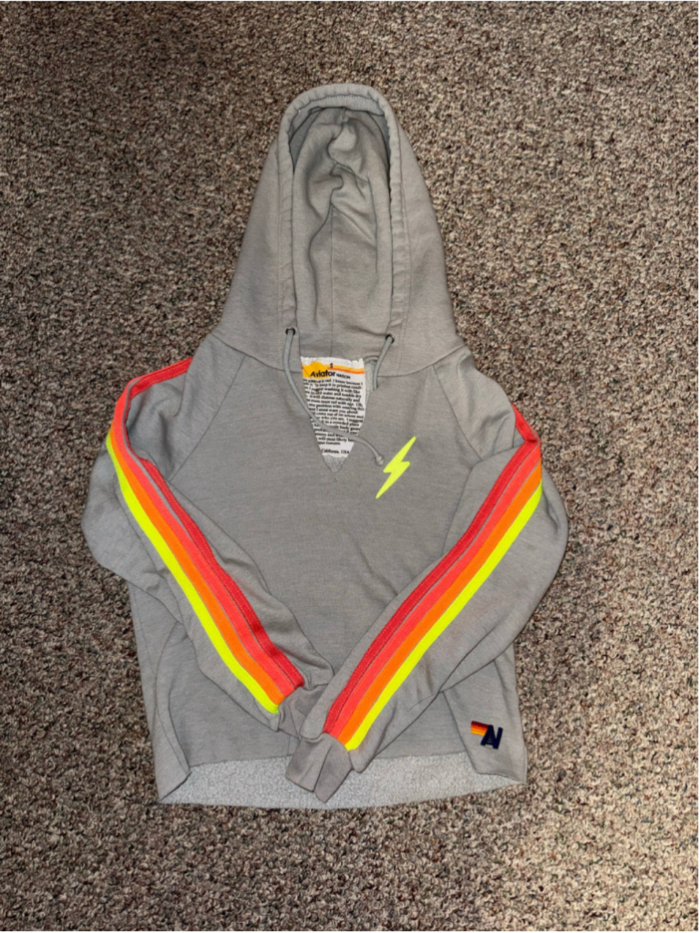 Women's Aviator Nation Hoodie Size S Grey Neon Yellow Bolt